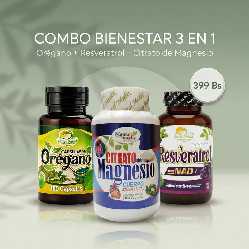 Combo Bienestar 3 en 1: Orégano + Resveratrol + Citrato de Magnesio